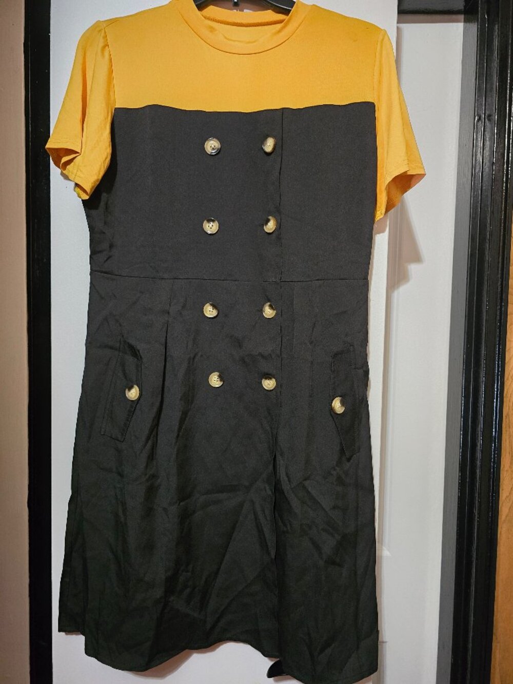 Shein Women's Black Buttoned Down Midi Dress W Yellow Top Design - Size Large